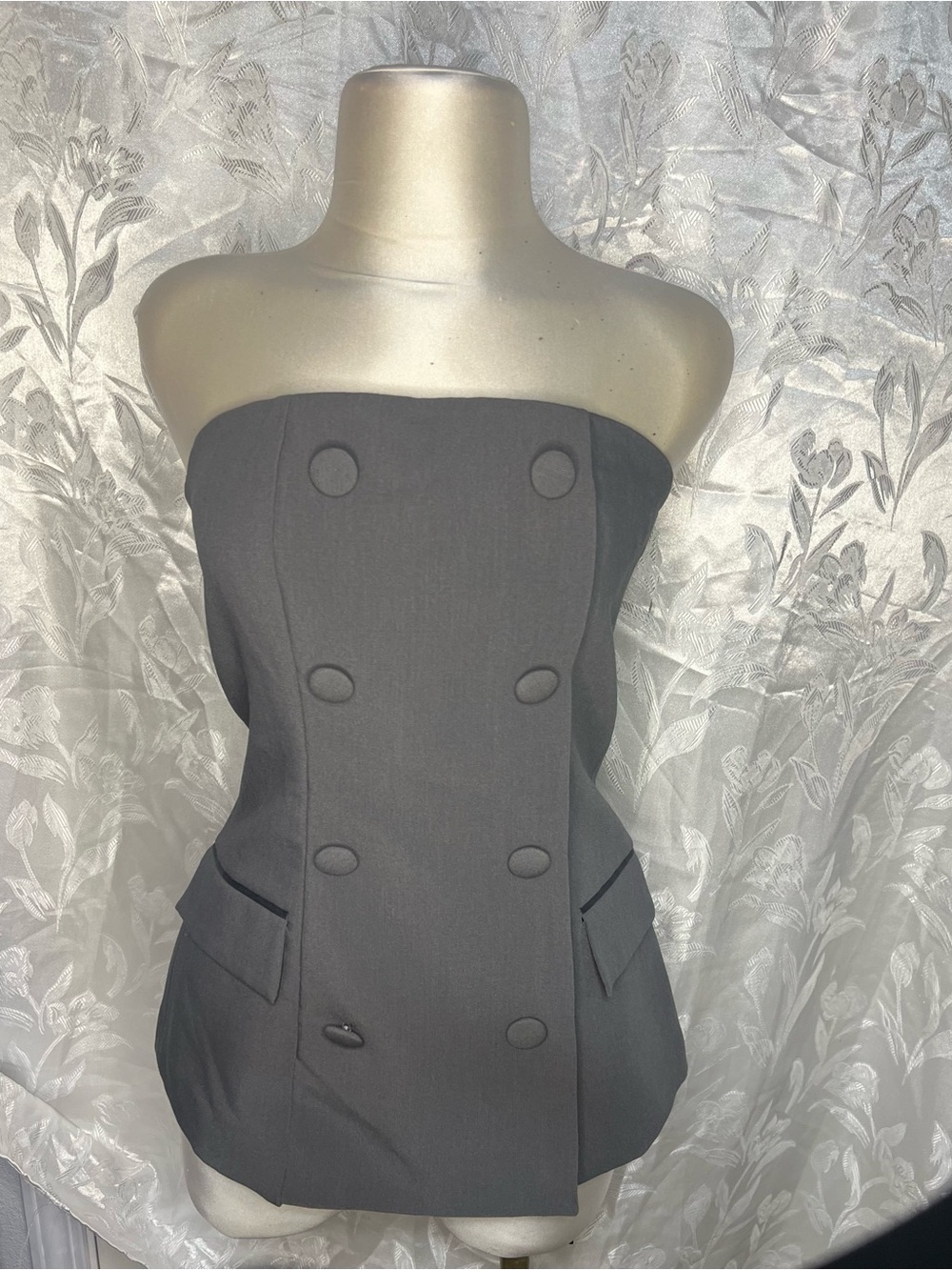 Strapless Double-Breasted Gray Cocktail Dress